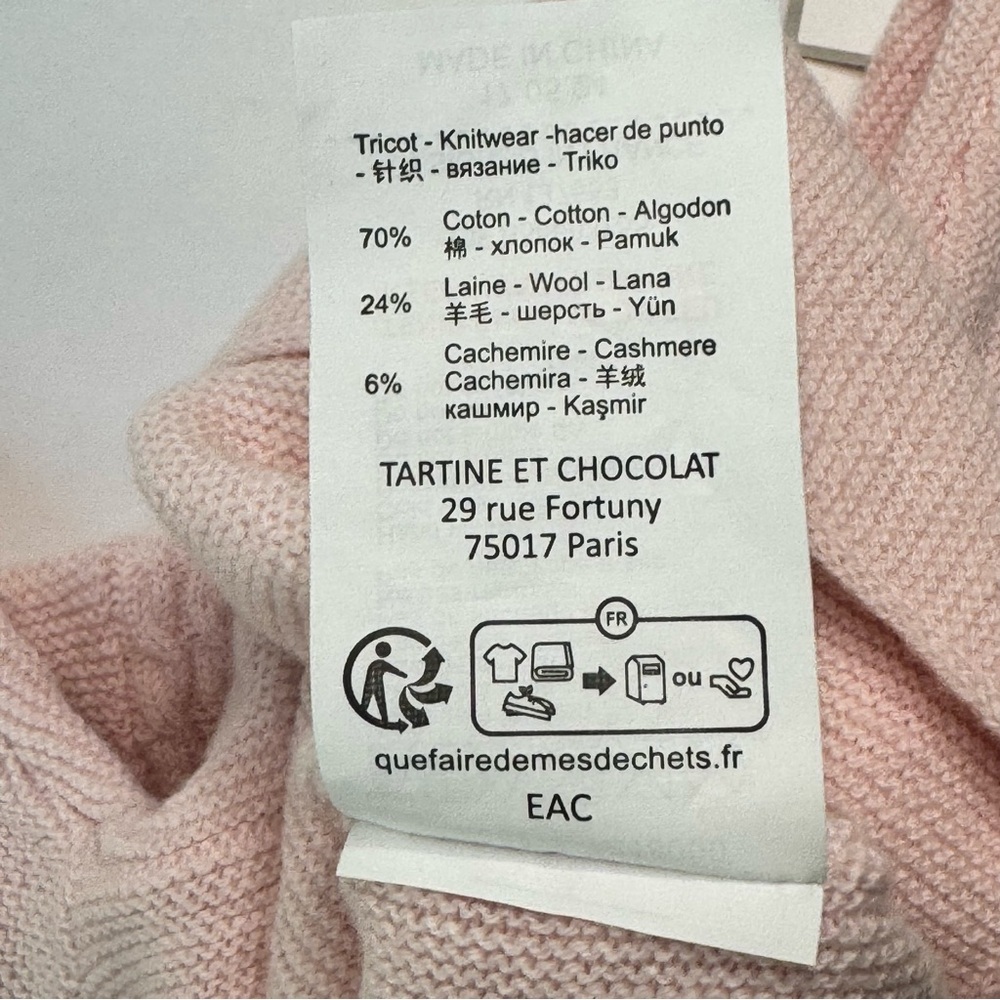 NWT TARTINE ET CHOCOLATE Pink Baby Girl Cardigan Sweater Cotton Cashmere Size 6M - Picture 11 of 15